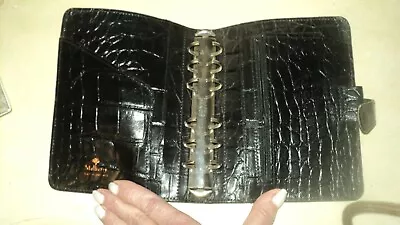 Vintage Mulberry Black Leather Croc Print Organiser Filofax Agenda *compartments • £125.46