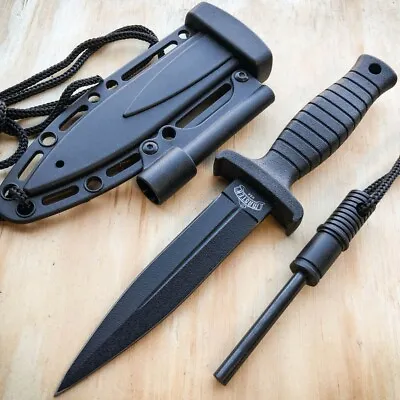 7  Double Edge Military Tactical Hunting Dagger Neck Knife + Fire Starter Stick • $8.50