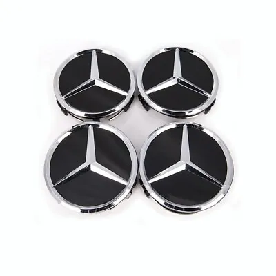 $17.89 • Buy 4PCS Mercedes Benz Black & Chrome 75MM Wheel Rim Center Hub Caps AMG OEM Upgrade
