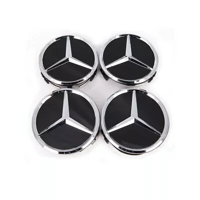 4PCS Mercedes Benz Black & Chrome 75MM Wheel Rim Center Hub Caps AMG OEM Upgrade • $17.89