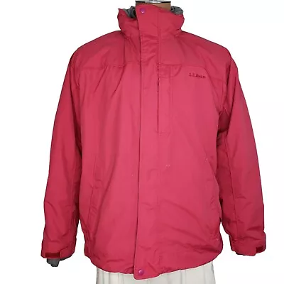 LL Bean 3-in-1 Jacket Red Jacket Gray Fleece Liner Hidden Hood Zip Front Pockets • $28.99