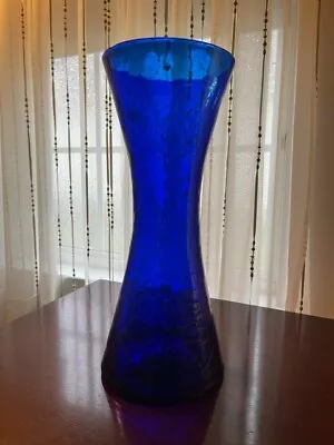 Blenko Blue Crackle Glass Floor Vase 16  Tall • $75