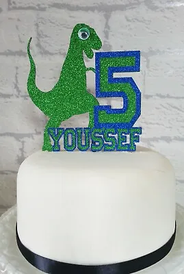 Dinosaur Personalised Birthday Celebration Card Cake Topper Any Name And Age • £5.99