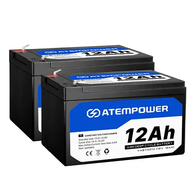 Atem Power 2X 12AH AGM Battery 12V AMP Lead Acid SLA Deep Cycle Battery Dual Sol • $98.95