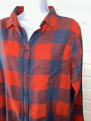 J CREW Sz 10 Boy Shirt In Fiery Sunset Buffalo Check Plaid Cotton Stretch EUC • $13.49