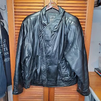 VTG I.O.U. Men's Quality Leather Jacket Biker Retro Biker Euro-Mode Sz XL Black • $42.95