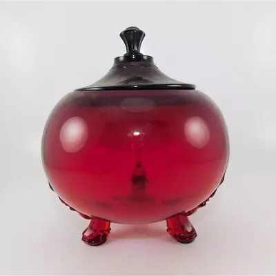 131/2806 Vintage 1960s Viking Ruby Red Glass Footed Candy Dish With Lid - • $48.10