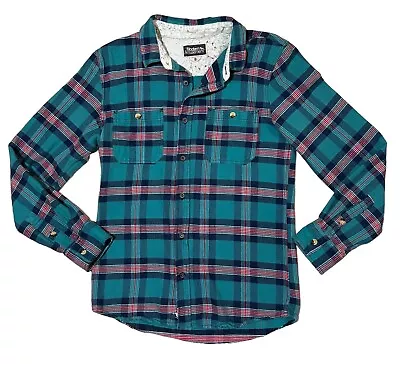 Modern Amusement Flannel Button Shirt Size Small Turquoise Plaid Long Sleeve • $17.95