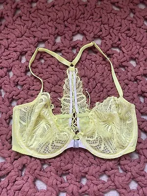 Victoria’s Secret Bra Bright Yellow Non Padded Lace Bra Racer Back Bralette 32 D • £15