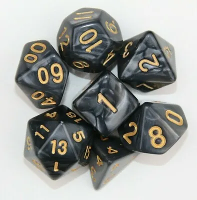 $9.98 • Buy Dungeons & Dragons Polyhedral Black & Gold 7 Piece Pearl Dnd Dice Set For RPG