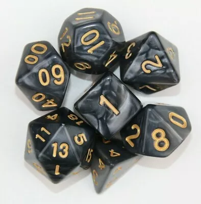 $9.98 • Buy Dungeons & Dragons Polyhedral Black & Gold 7 Piece Pearl Dnd Dice Set For RPG