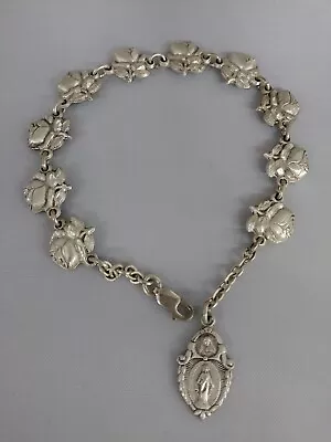 Antique Sterling Silver Rose Flower Religious Bracelet • $80