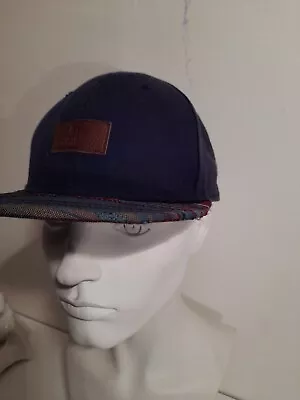 Vans Hat Cap Blue Denim Adjustable Adult Spell Out Leather Patch Casual Snapback • £14