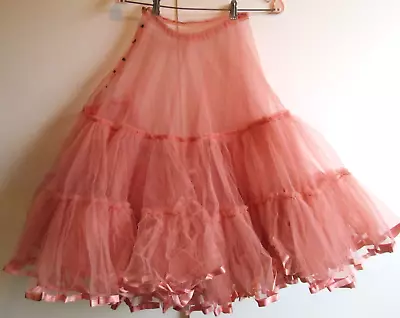 Vtg Crinoline Underskirt Petticoat Slip Full Circle Square Dance Pink Tulle SM • $85