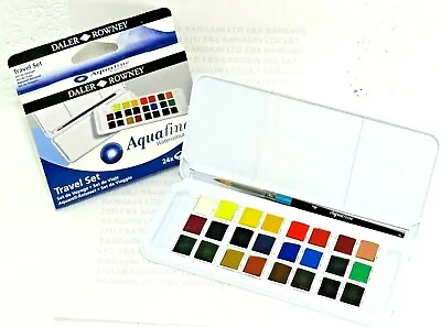 £21.99 • Buy Daler Rowney Aquafine Watercolour Paints Half Pan Travel Set Of 24 & Brush