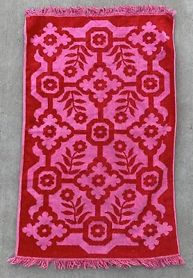 Vintage Martex Bath Towel Cotton Made In USA Pink Red Floral MCM Psychedelic Mod • $55.50