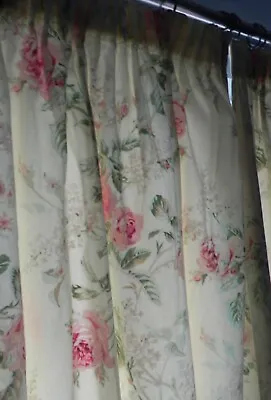 £22 • Buy M&S Cream Long Curtains - Tea Rose Design - Cotton / Lined 