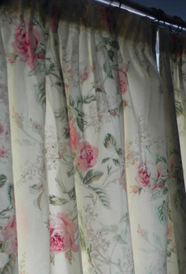£22 • Buy M&S Cream Long Curtains - Tea Rose Design - Cotton / Lined 