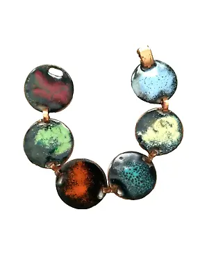 Modernist Abstract Wide Link Bracelet Vintage Copper Enamel Link Bracelet • $24.99