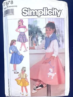 Simplicity 7878 Girls Poodle Skirt Sewing Pattern Size 10 12 14 Vintage CUT • $7.95