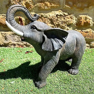 Grey Lucky Elephant Sculpture Resin Safari Animal Garden Statue Ornament Large • £48