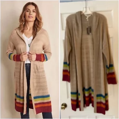 Matilda Jane Stay Cozy Cardigan Sweater Duster Hooded Open Tan L NWT • $29.96