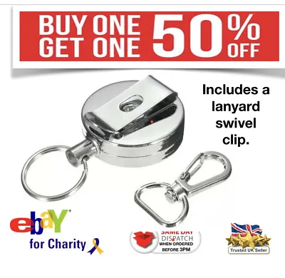 £4.94 • Buy Heavy Duty Stainless Steel Wire Retractable Key Chain Lanyard Swivel Clip UK