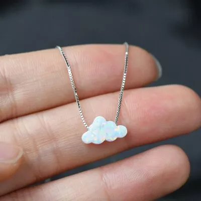 Dainty White Opal Stone Cloud Pendant Minimalist Opal Necklace Sterling Silver • $12.99