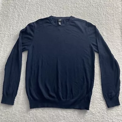 H&M Mens Knit Sweater Size L Navy Blue Crew Neck Pullover Jumper Cotton • $19