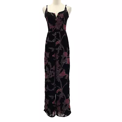 LULU'S XL Moody Darling Black Burnout Velvet Floral Wide-Leg Jumpsuit NEW B86 • $55.25