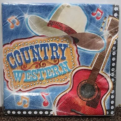 COUNTRY WESTERN LUNCHEON NAPKINS Music American Cowboy Hat Birthday Guitar NEW • £9.92