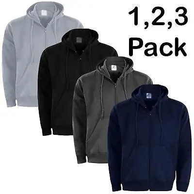 Mens Zipper Hoodie Zip Up Hoody Hooded Sweatshirt Jumper Fleece Jacket Multipack • £10.99