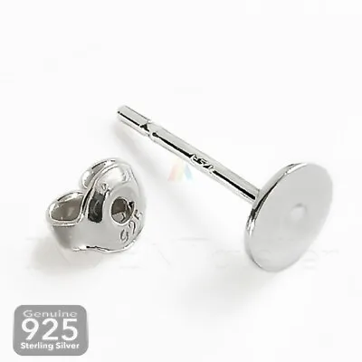 925 Sterling Silver Earrings Stud Post 3 4 5 6mm Flat Plate With 6mm Back 407 • £3.89