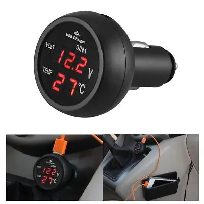 12V-24V Car LED Digital Voltmeter Gauge Thermometer USB Charger Voltage Meter • £7.03