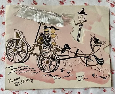 Vintage UNUSED Birthday Horse Drawn Surrey With A Fringe On Top Greeting Card • $16