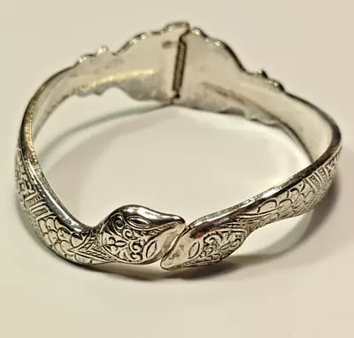 Art Deco / Vintage Snake Clamper Hinged Bangle Silvertone Bracelet 231 • $42