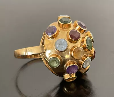 18k Yellow Gold 750 Sputnik Gemstones Dome Ring H. Stern Size 4.5 MCM Iconic • $795