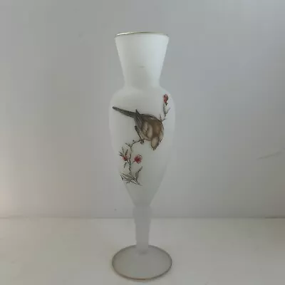 VTG Norleans Frosted Satin Glass Sparrow Bird Floral Stem 10  Bud Vase • $10