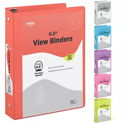 ½ Inch 3 Ring Binder Clear View Cover With 2 Inside Pockets Binders - By Enday • $7.34