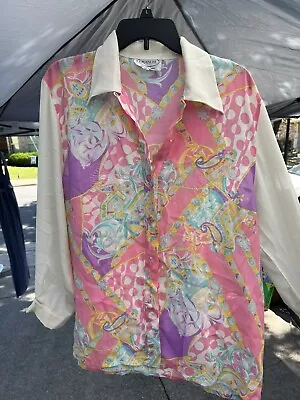 Vintage Emanuel Blouse Button Up Pink And Ivory/Cream Design Sz 38 • $30