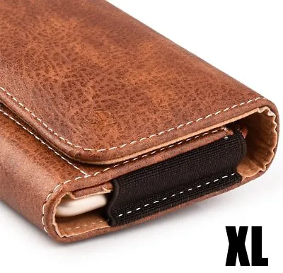 For XL LARGE Phones - BROWN Leather PU Pouch Holder Belt Clip Loop Holster Case • $9.85