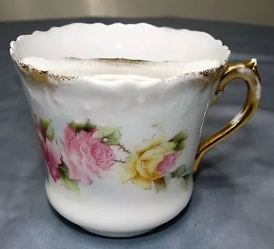 Wheelock Germany Shaving Mustache Mug Cup Pink & Yellow Roses Gold Scallop • $12.99