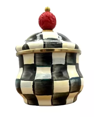 Mackenzie-Childs Courtly Checked Enamel Lidded Sugar Bowl Black And White Red • $75