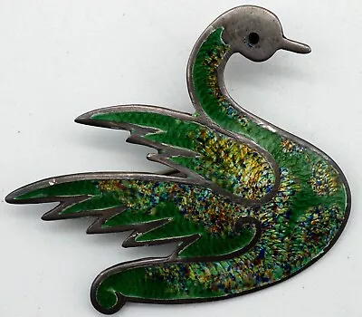 Margot De Taxco Style JF Sterling Silver & Enamel Brooch Brightly Colored Swan • $64.50