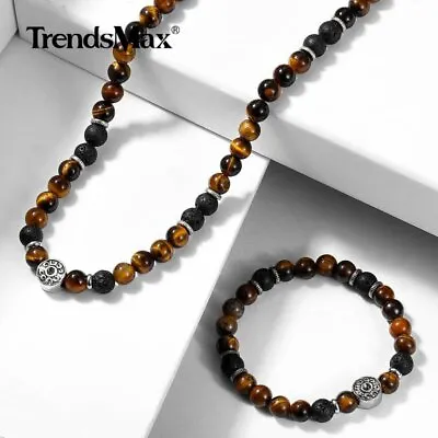 $7.59 • Buy Men Natural Yellow Tiger's Eye Beads Choker Necklace Bracelet Jewelry Unisex