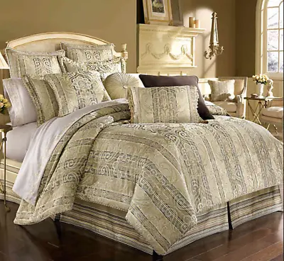 J. QUEEN New York MEDICI Queen COMFORTER Drapes SHEETS 17PC Taupe Black Gold • $240