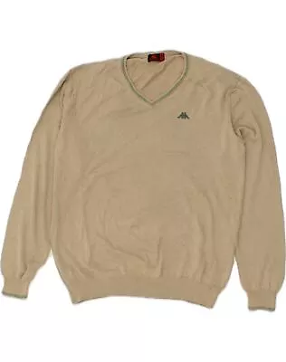 KAPPA Mens V-Neck Jumper Sweater XL Khaki Cotton MR03 • £14.32