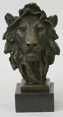 Hot Cast Signed Bronze Royal Lion Statue Sculpture Bust Marble Base Figurine Art • $139.65