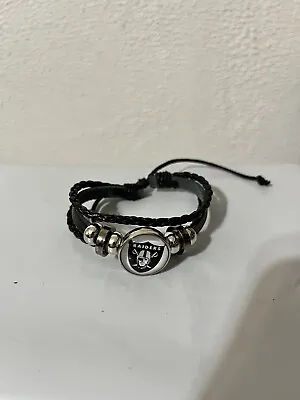 Las Vegas Raiders Mens Womens Black Leather Bracelet Football US Ship In 1 Day • $9.99