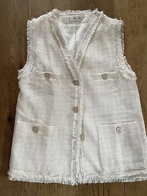 Mango Longline Cream Boucle Waistcoat Size L 10 12 BNWOT • £7.60